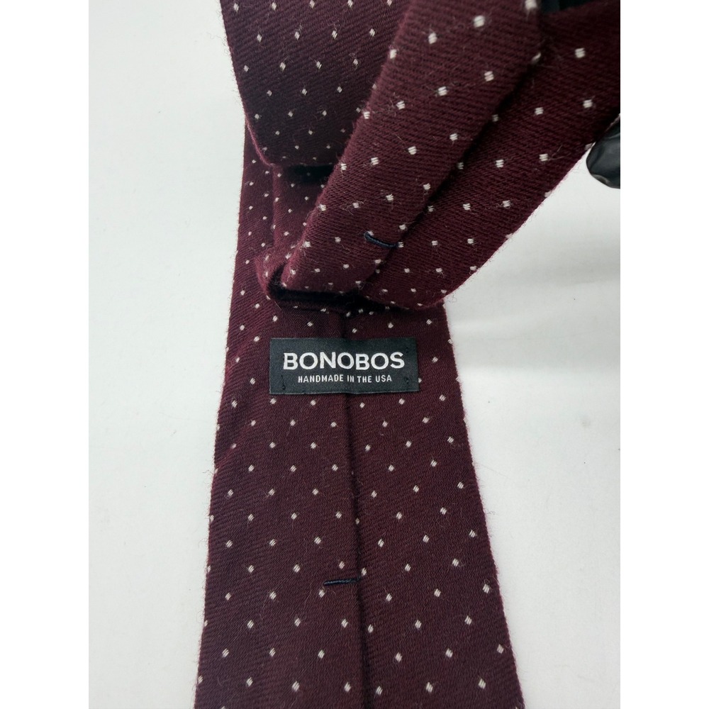 Bonobos Tie Mens OS Burgundy Micro Dot Wool Silk Blend Handmade USA Slim Classic - Picture 2 of 6